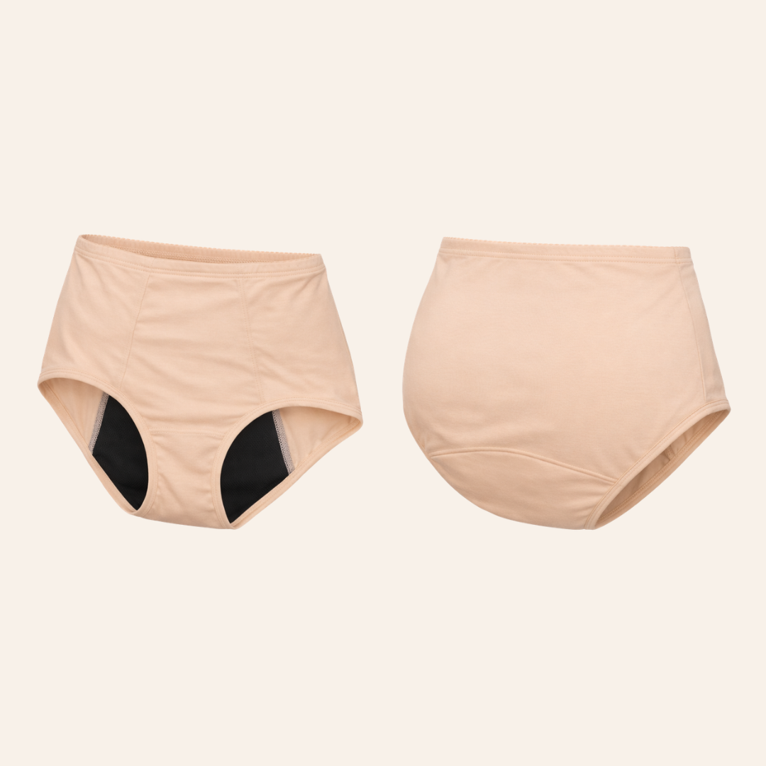 Full Brief Beige Women's Period Underwear Front and Back