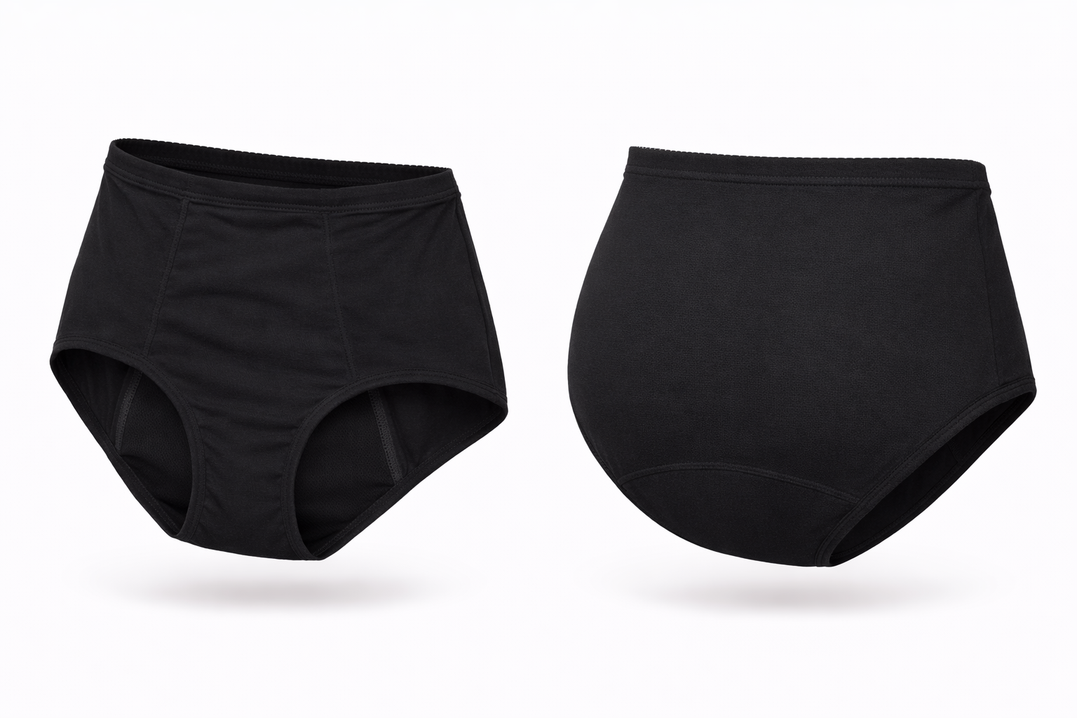 Full Brief Black Women’s Absorbent Underwear – Light front and back view