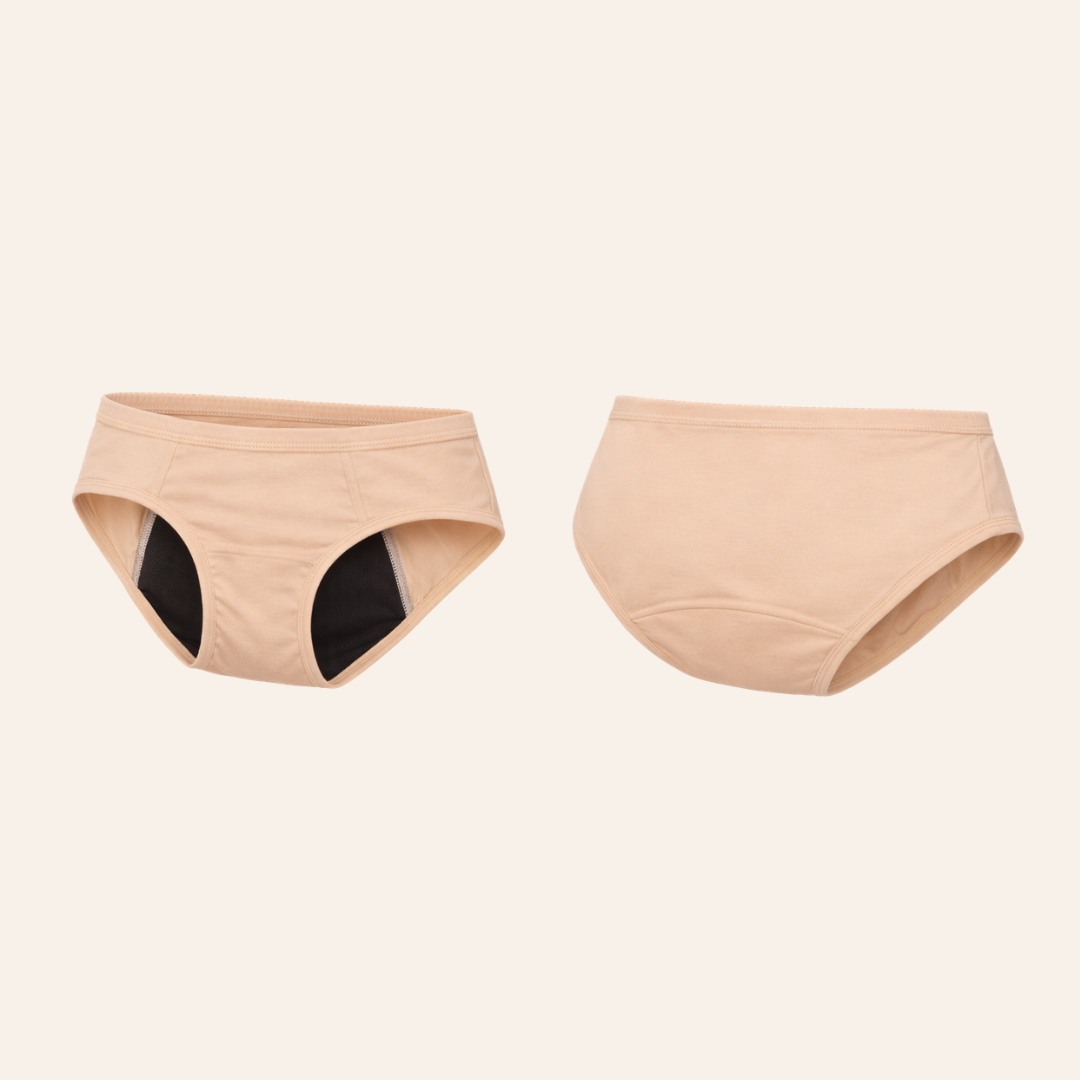 Midi Brief Beige Women's Period Underwear Front and Back