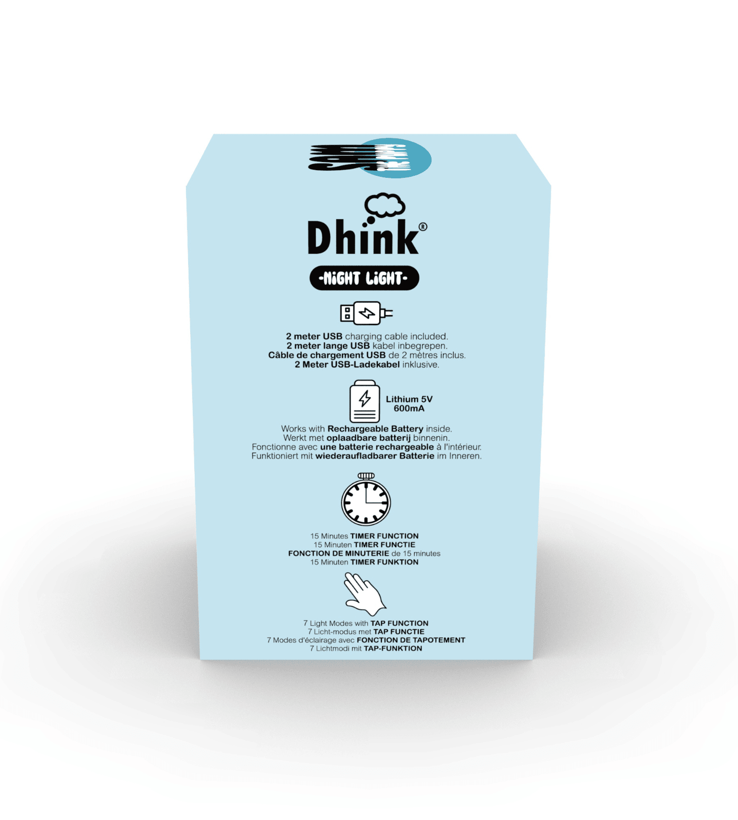 Back of box for a Soft rechargeable happy puppy night light for kids