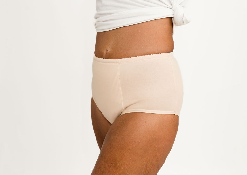 Full Brief Beige Women's Period Underwear Closeup