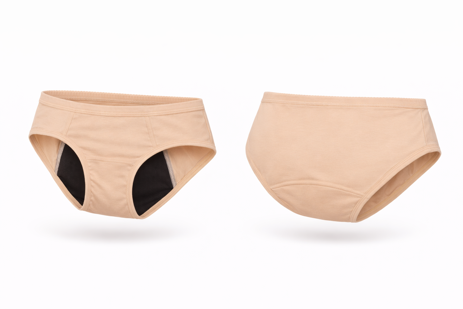 Midi Brief Beige Women's Absorbent Underwear - Light front and back view