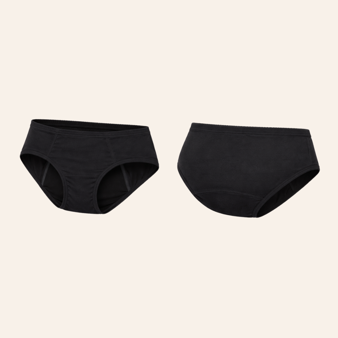 Midi Brief Black Women's Period Underwear Front and Back