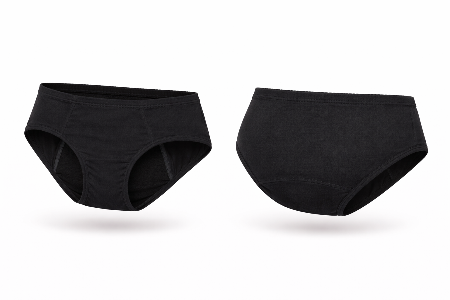 Midi Brief Black Women's Absorbent Underwear - Light front and back view