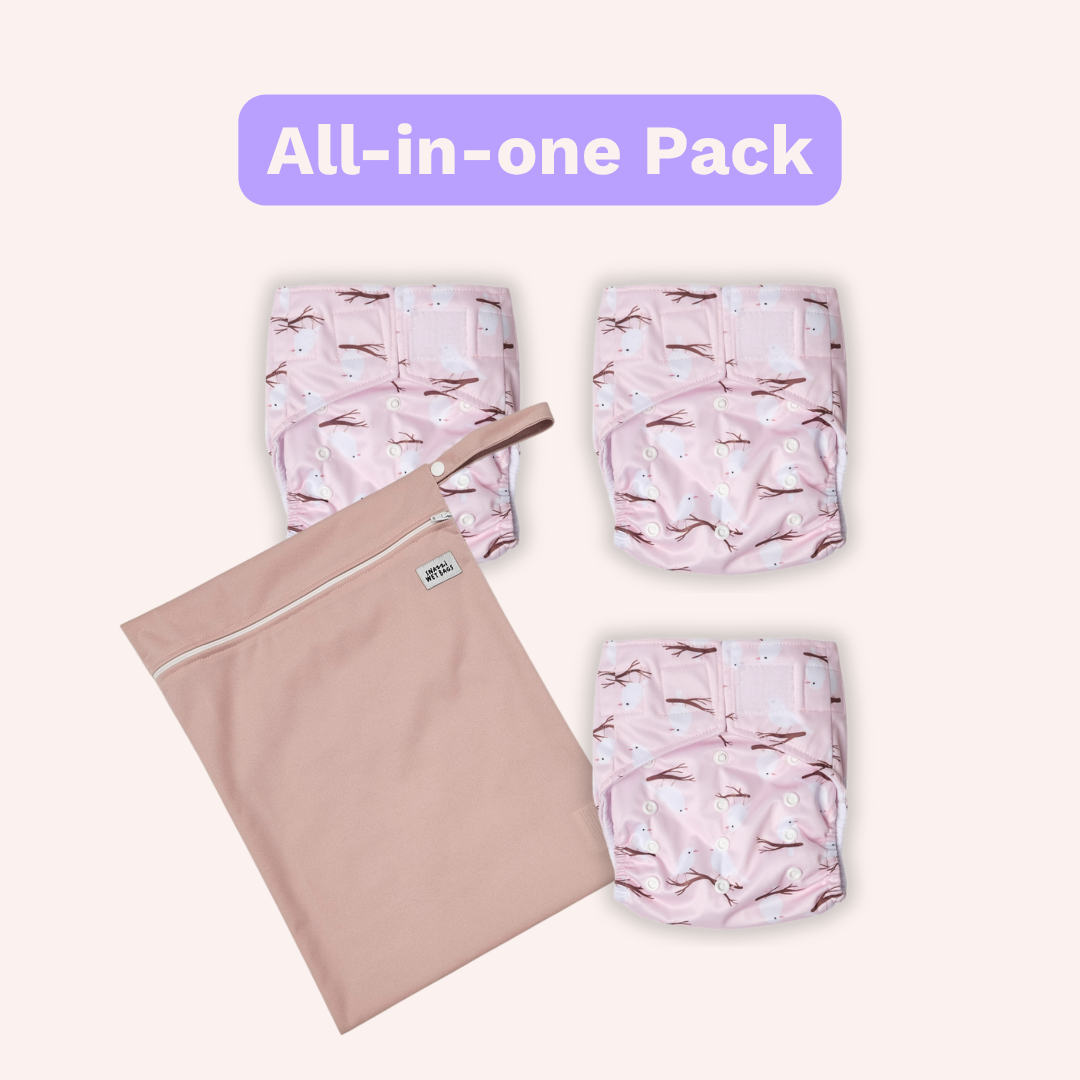 Snazzi Pants All-in-One cloth nappy set — 3 nappies plus waterproof wet bag
