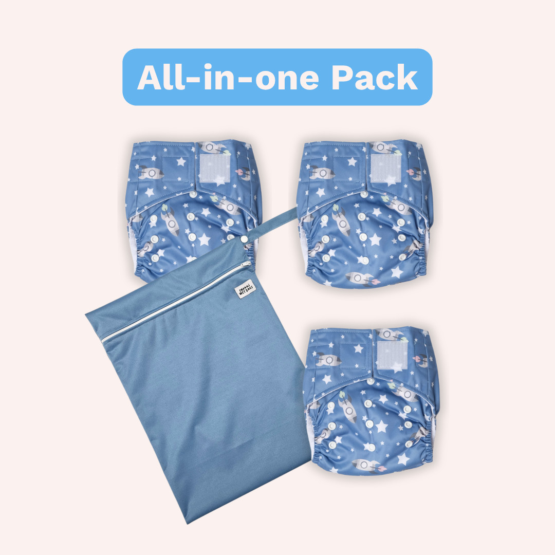 Reusable nappy starter kit — Snazzi Pants All-in-One trial pack for babies 4kg–18kg
